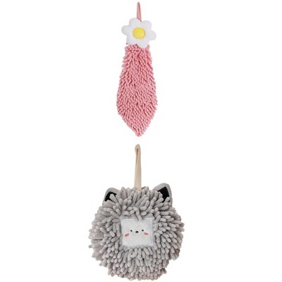 REGALWOVEN 2 Packs Soft Absorbent Cute Decorative Chenille Hand Towel for Bathroom 6" x 15"/7" x 7"