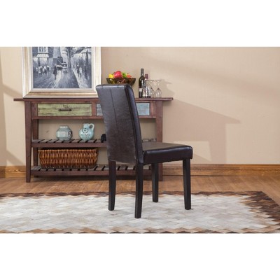 Brown Faux Leather Upholstered Parsons Side Chair Set