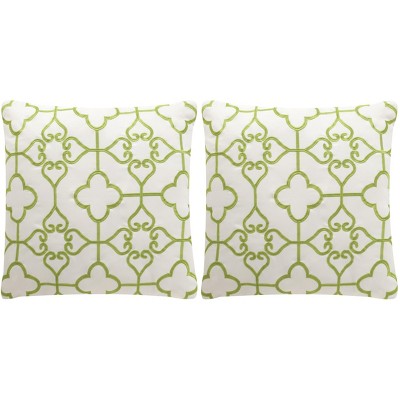Nadia Green and White Embroidered Square Pillow Set