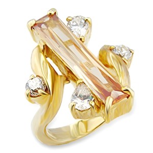 Slickblue Women's Gold Brass Ring with Champagne CZ Stone, Oblong Design, Single-Tone Finish, Size 5-10 - 1 of 3