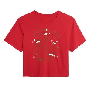 Women's - Winnie the Pooh - Tigger, Pooh, Eeyore, & Piglet Christmas Crew Cropped Graphic T-Shirt - 1 of 4