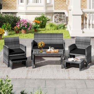 Costway 6PCS Patio Furniture Set Outdoor Sectional Conversation PE Rattan Sofa Set Black/Gray/Navy/Red/White/Turquoise - 1 of 4