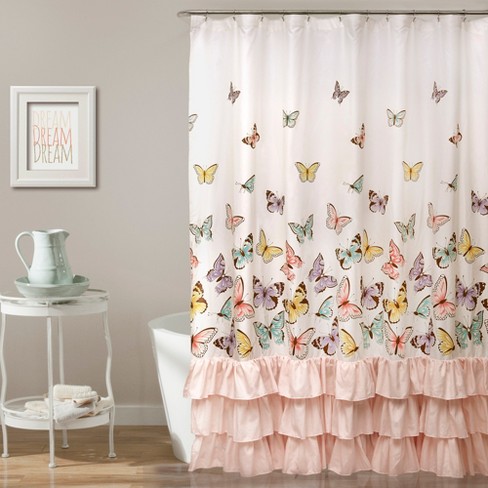 Lush Decor Lace Ruffle Shower Curtain Blush  Ruffle shower curtains, Kids  shower curtain, Lace shower curtains