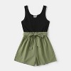 PATPAT Family Matching 100% Cotton Ribbed and Solid Splicing Sleeveless Belted Romper for Mommy and Me - 2 of 4