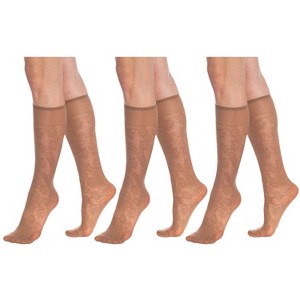 3 Pairs Sheer Knee High Socks for Women 15 Denier with Stay-Up Band One Size - 1 of 3