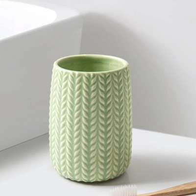 Sage Green Embossed Ceramic Tumbler with Woven Design