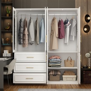Hitow White Armoire Combination Wardrobe Modern Minimalist Style Embossed Lines - 1 of 4