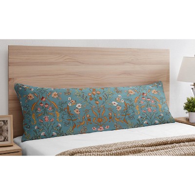 Boho Floral Blue and Orange Body Pillow Cover with Zipper