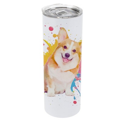 100 North 20 Ounce Stainless Steel On the Go Travel Tumbler With Push Top Lid, Corgi Dog Paint Splatter