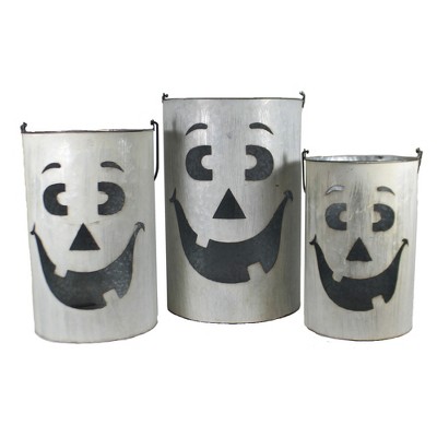Direct Designs International 18.0 Inch Metal Pumpkin Baskets Ghost Pumpkin Set Wavy Decorative Buckets