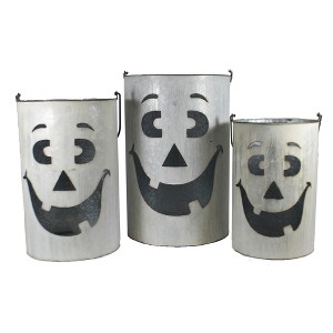 Direct Designs International 18.0 Inch Metal Pumpkin Baskets Ghost Pumpkin Set Wavy Decorative Buckets - 1 of 3