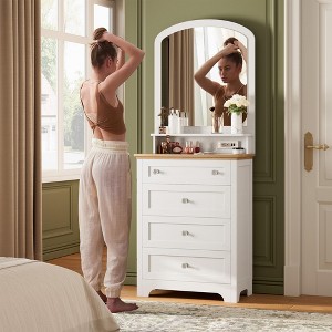 Dresser with Mirror and LED Lights, Modern Makeup Vanity Table with Charging Station - 1 of 4