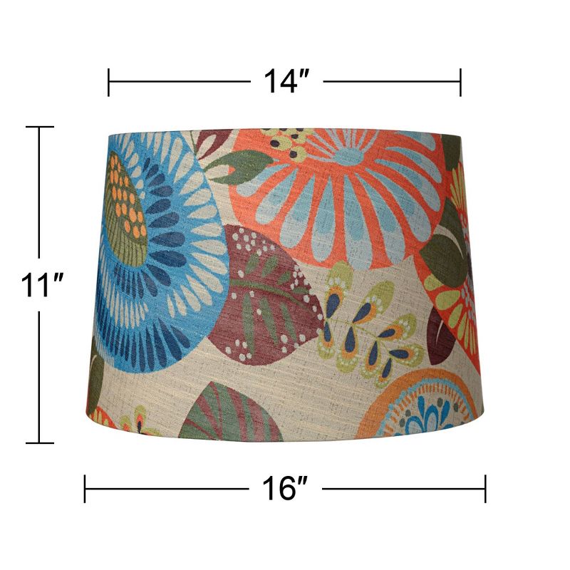 Springcrest Collection Set of 2 Drum Lamp Shades Multi Color Tropic Floral Medium 14" Top x 16" Bottom x 11" Slant Spider with Harp and Finial Fitting, 4 of 8