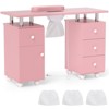 Costway Rolling Manicure Table Nail Desk with with 8 Lockable Wheels & Electric Dust Collector 3 Dust Bags Wrist Rest White/Pink/Black - 2 of 4