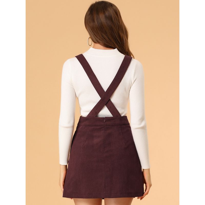 Allegra K Women's Corduroy A-line Decor Button Front Mini Suspender Skirt, 5 of 6