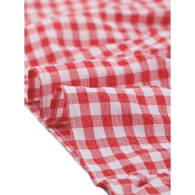 Женские платья INSPIRE CHIC Women's Summer Ruffle Trim V Neck Button Decor Gingham Dress Medium Red — фото 5