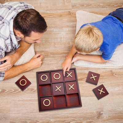 Cherry Red and Gold Wooden Tic Tac Toe Game