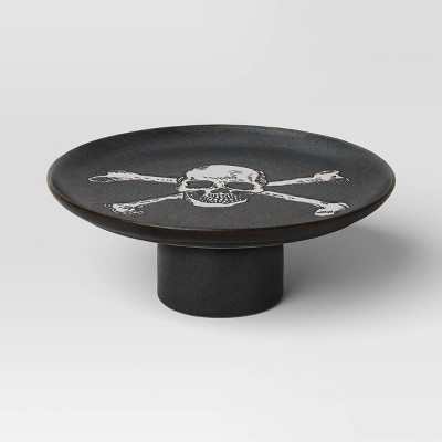 Halloween skull Stoneware Dessert and Cupcake Stand Black - Threshold™: Handcrafted Round Serving Holder, 12" Diameter