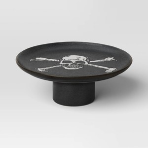 Halloween skull Stoneware Dessert and Cupcake Stand Black - Threshold™: Handcrafted Round Serving Holder, 12" Diameter - 1 of 4