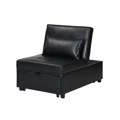 Contemporary Faux Leather Folding Ottoman Sofa Bed black