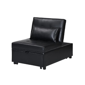 Contemporary Faux Leather Folding Ottoman Sofa Bed black - 1 of 4