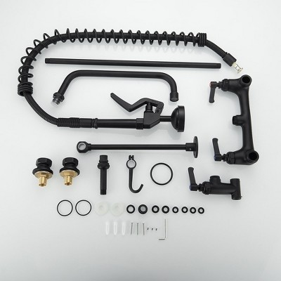 Matte Black Wall-Mount Pull-Down Commercial Kitchen Faucet