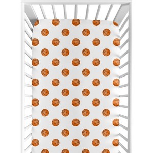 Sweet Jojo Designs Boy Baby Fitted Crib Sheet Watercolor Sports Theme Orange and White - 1 of 4