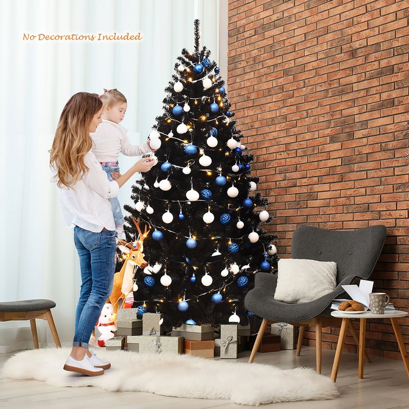 Costway 7.5Ft or 6Ft Hinged Artificial Halloween Christmas Tree Full Tree with Metal Stand Black, 3 of 11