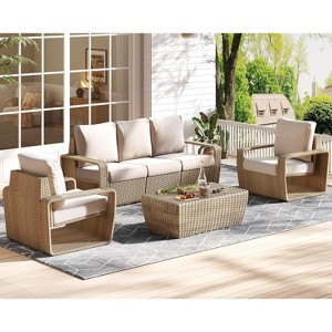AMERLIFE 3-Piece Outdoor Patio Furniture Set, 82" Rattan Sofa & 2 Wicker Chairs - 1 of 4