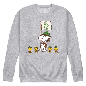 Men's Peanuts Snoopy and Woodstock Beagle Scouts Flag Graphic Fleece Sweatshirt - Athletic Heather - Small Men's Peanuts Snoopy and Woodstock Beagle Scouts Flag Graphic Fleece Sweatshirt - Athletic Heather - Small