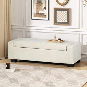 Modern Upholstered Storage Ottoman Bench with Soft-Close Hinged Lid and Birch Wood Legs for Living Room -3irtyhousy - 1 of 4