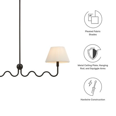 Satin Black Glass 2-Arm Pendant Light with Pleated Shades
