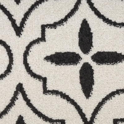 Ivory Black Moroccan Trellis Indoor Outdoor Runner Rug