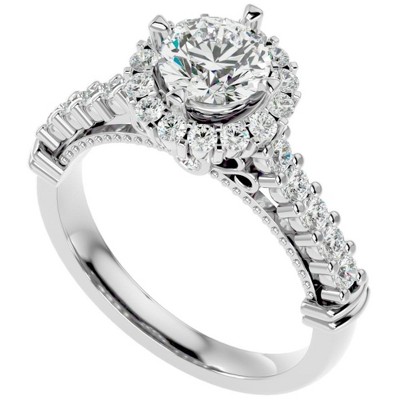 Pompeii3 1 3/4Ct Halo Diamond Engagement Ring in White or Yellow Gold Lab Created