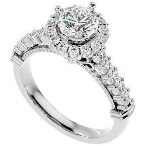 Pompeii3 1 3/4Ct Halo Diamond Engagement Ring in White or Yellow Gold Lab Created - 1 of 4
