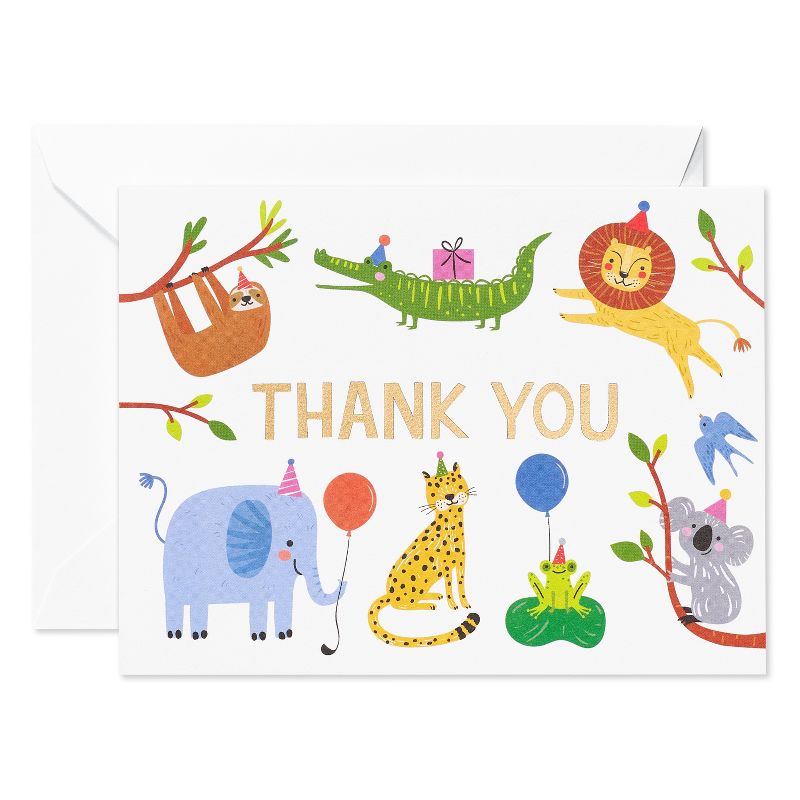 10ct Thank You Animals with Party Hats Cards, 1 of 7