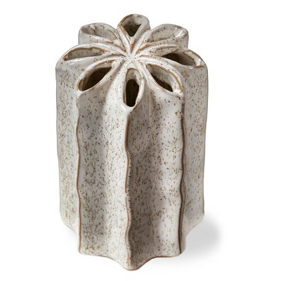 TAG Flower Frog Vase - Decorative Ceramic Novelty Vase for Christmas, White, 3.75" x 3.75" x 6" - Easy Wipe Clean