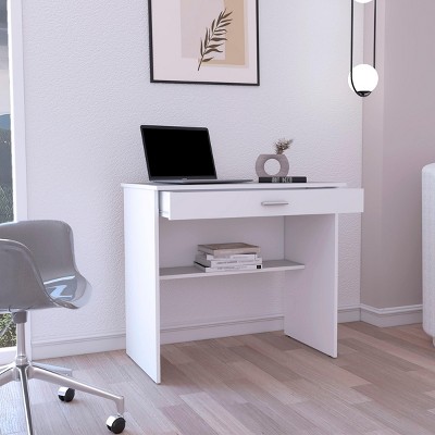 INFURNIC Desks Compact Writing Desk with Storage Drawer and Lower Shelf Easy to Assemble for Organized Workspace, White, 19.6"*31.5"*29"