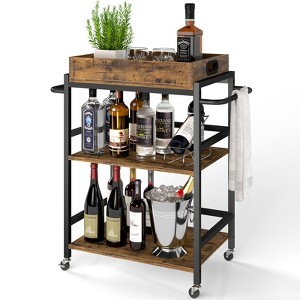 SKONYON 3-Tier Kitchen Cart Rolling Bar Cart on Wheels Kitchen Microwave Stand - 1 of 4