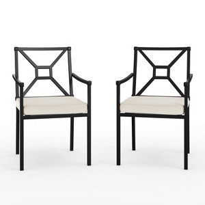 Martha Stewart Lily Pond Set of 2 Indoor-Outdoor Stackable Patio Dining Armchairs with Steel Frames in Black with Cream All-Weather Cushions - 1 of 4