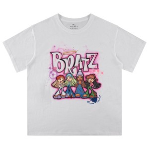 Ladies Original Bratz Dolls Shirt - Yasmin, Cloe, Jade, and Sasha - Bratz 1990's Vintage Throwback Graphic T-Shirt (White Embroidered, Medium) - 1 of 1