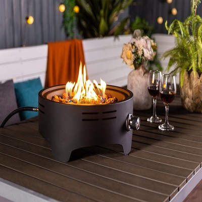 VYNXARIA 15" Propane Tabletop Gas Fire, 40000 BTU Round Steel Fire Pit for Outdoor living room Garden Balcony,Black