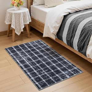 Modern Checkered Area Rug Farmhouse Geometric Print Rugs for Living Room Bedroom Low Pile Non-Slip Rug - 1 of 4