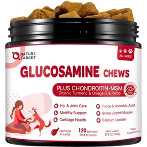 NATURE TARGET Dog Glucosamine with Chondroitin, MSM, Omega-3, Hemp, Calcium for Pain Relief, Hip & Joint, Bone Health - 120 Soft Chews - 1 of 4