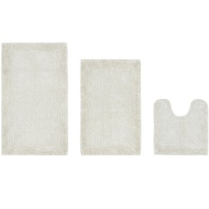Edge Bath Rug 100% Premium Cotton Ultra-Soft Water Absorbent Tufted Solid Reversible 3 Piece Bathroom Rug Set for Machine Washable Bathmat - 1 of 4