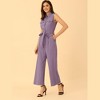 Allegra K Women's Button Down Collared Wide Leg Tie-Waist Sleeveless Cargo Jumpsuits - 3 of 4