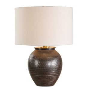 Uttermost Hawkins Table Lamp-Ribbed Bronze Ceramic with White Linen Shade - 1 of 4