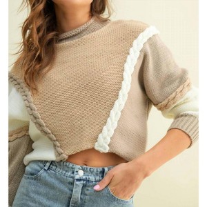 Women's Two Tone Contrast Chain Sweater - Cloud Ten - 1 of 4