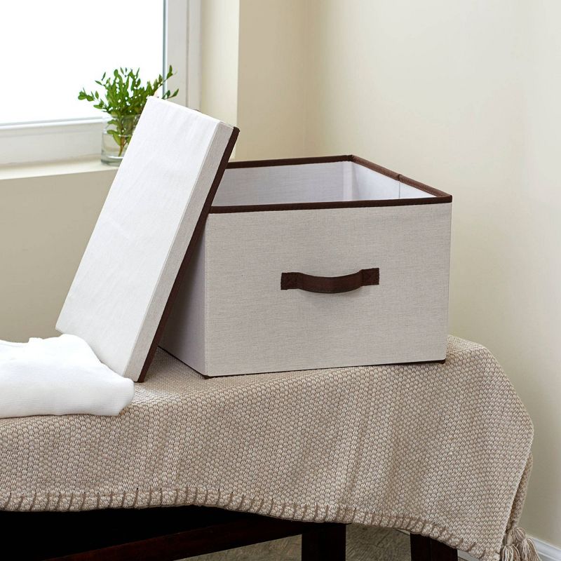 Household Essentials Square Storage Box with Lid Natural with Brown Trim, 3 of 9