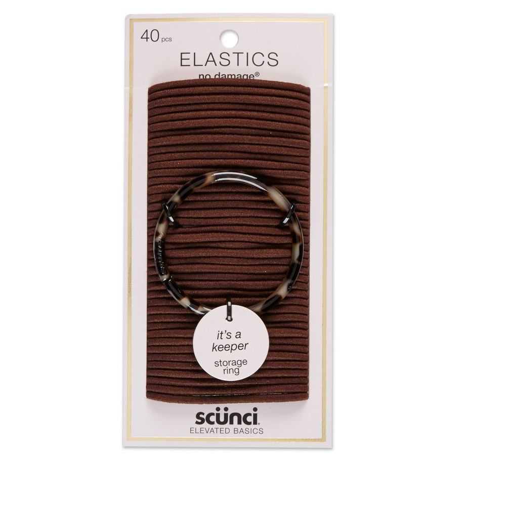 Scunci 4mm No Damage Elastics with Bonus Ring Holder Brown -  40pk. (3 packs)